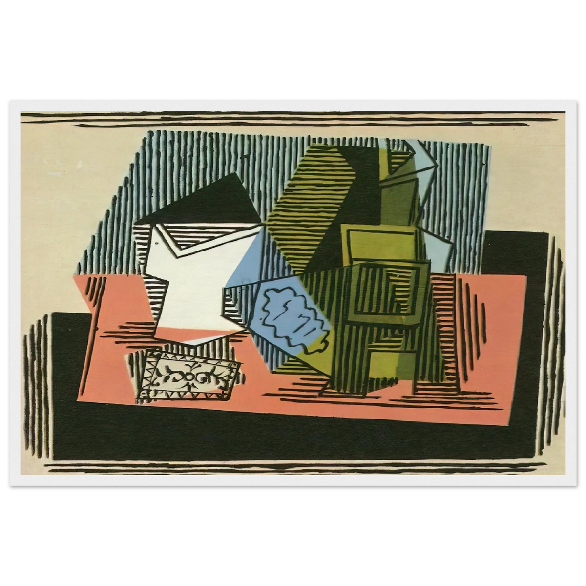 Glass, bottle, packet of tobacco Framed Poster | Pablo Picasso Framed Prints Wall Art | Pablo Picasso Shop