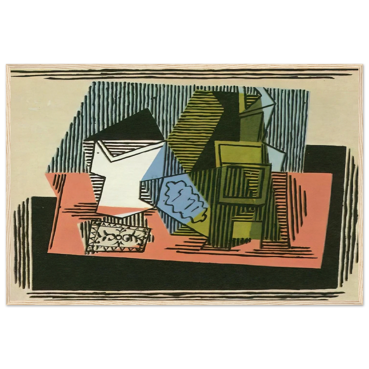 Glass, bottle, packet of tobacco Framed Poster | Pablo Picasso Framed Prints Wall Art | Pablo Picasso Shop