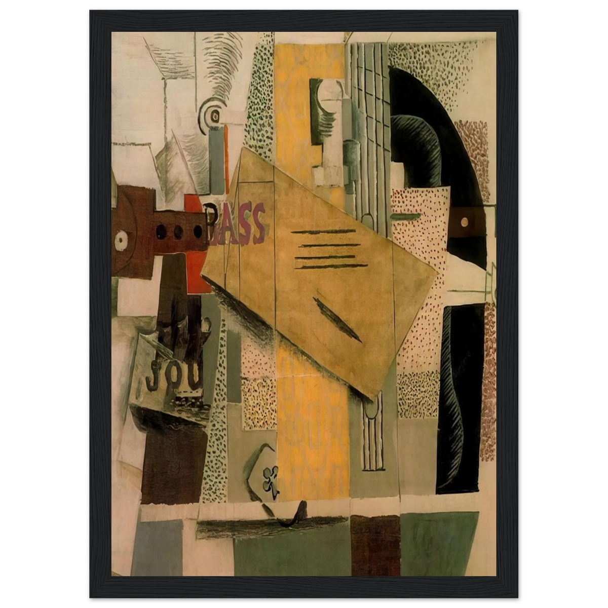 Clarinet, bottle of bass, newspaper, ace of clubs - 1913 Framed Poster | Pablo Picasso Framed Prints Wall Art | Pablo Picasso Shop