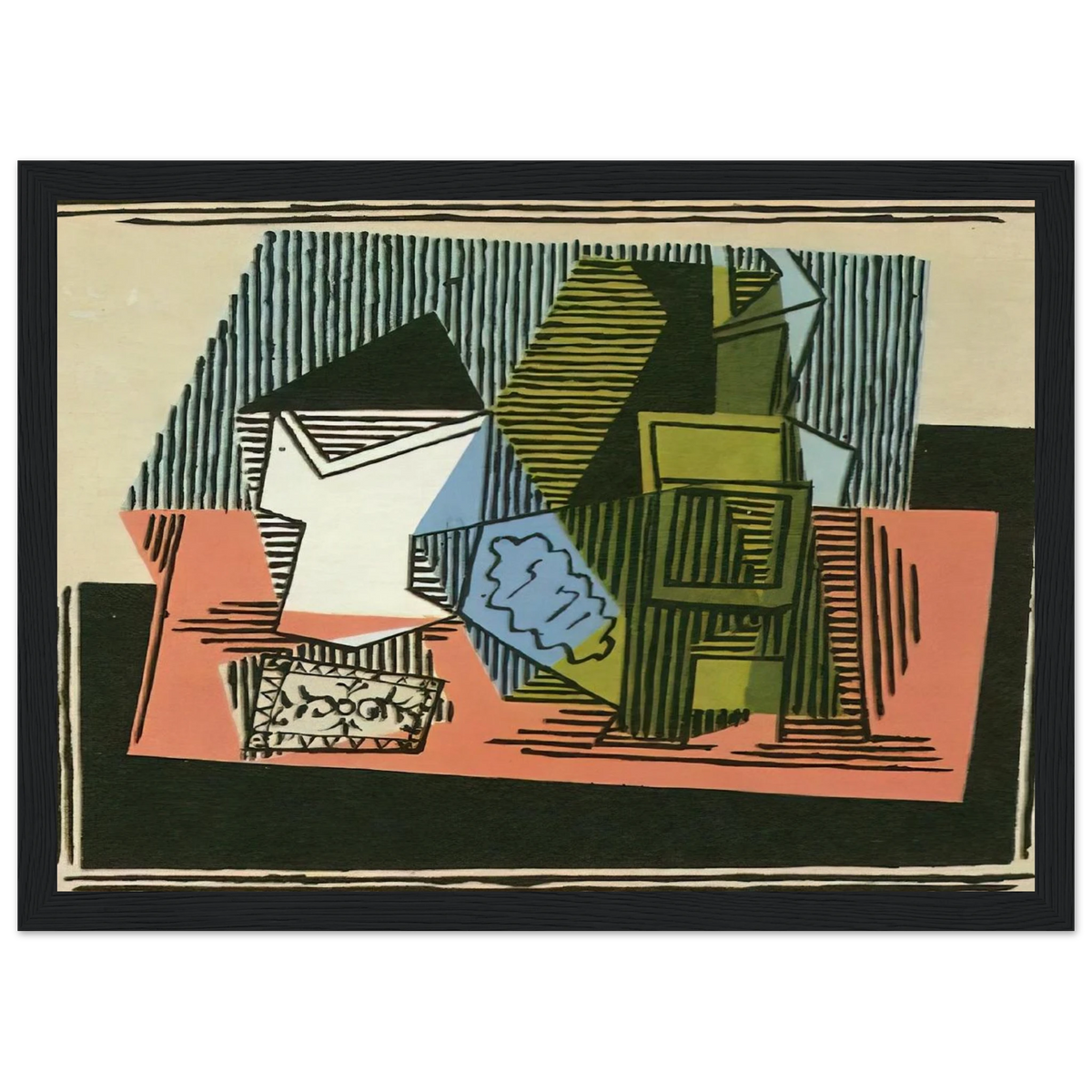 Glass, bottle, packet of tobacco Framed Poster | Pablo Picasso Framed Prints Wall Art | Pablo Picasso Shop