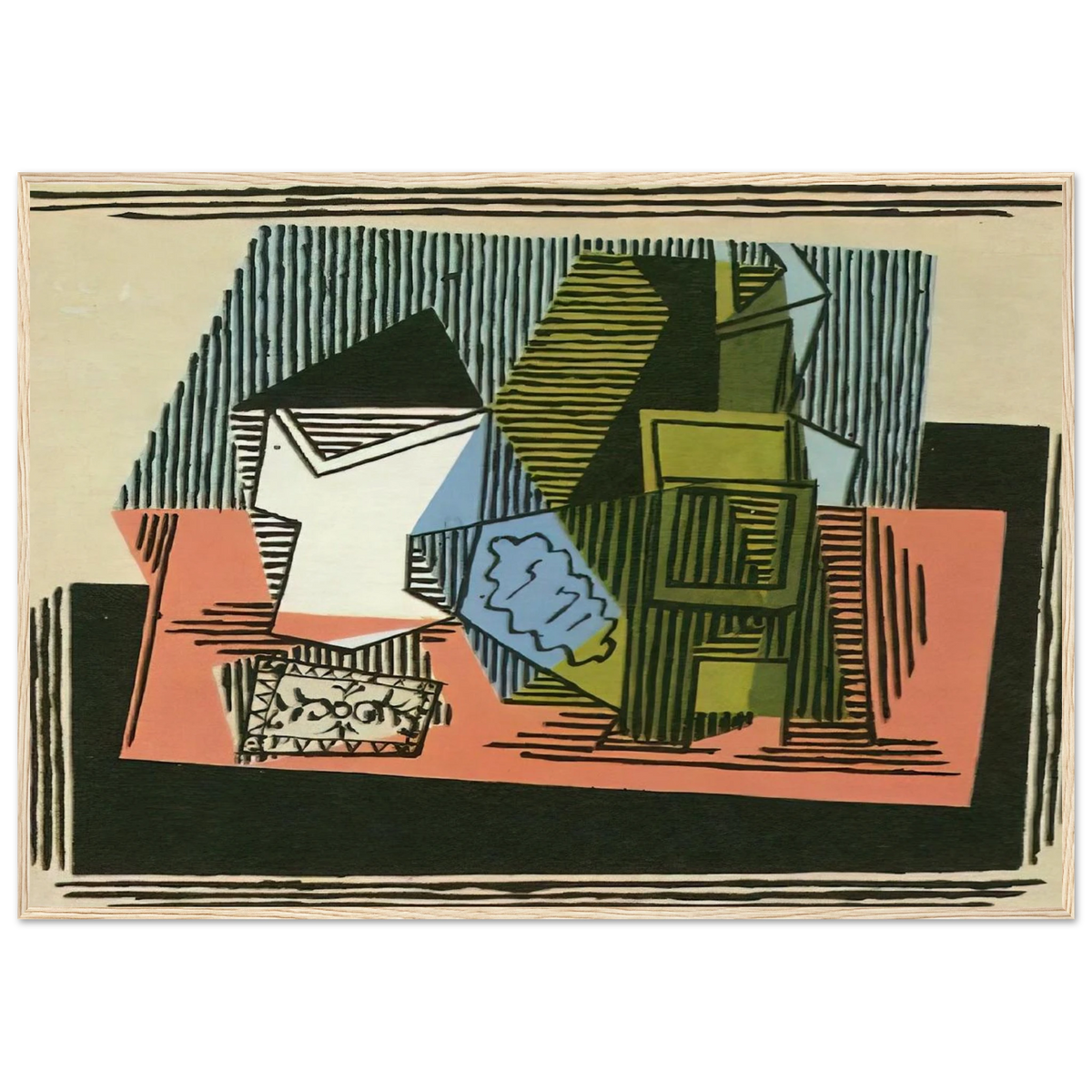 Glass, bottle, packet of tobacco Framed Poster | Pablo Picasso Framed Prints Wall Art | Pablo Picasso Shop