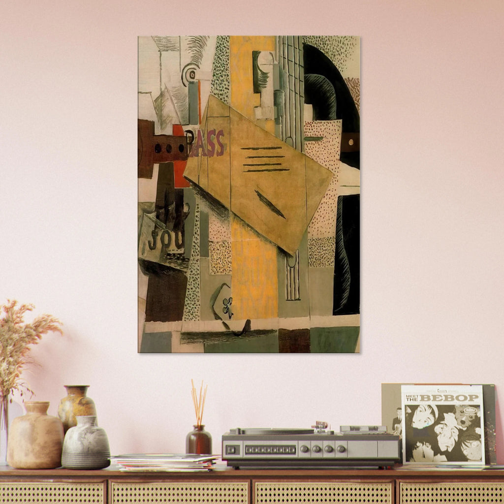 Clarinet, bottle of bass, newspaper, ace of clubs - 1913 Canvas | Pablo Picasso Canvas | Pablo Picasso Shop