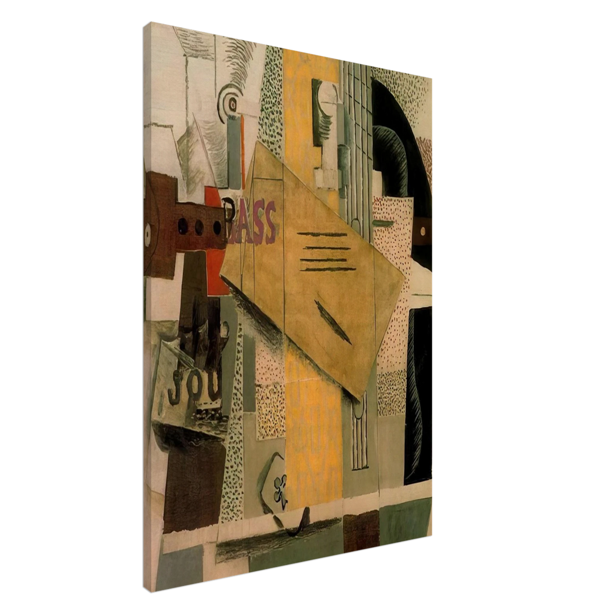 Clarinet, bottle of bass, newspaper, ace of clubs - 1913 Canvas | Pablo Picasso Canvas | Pablo Picasso Shop