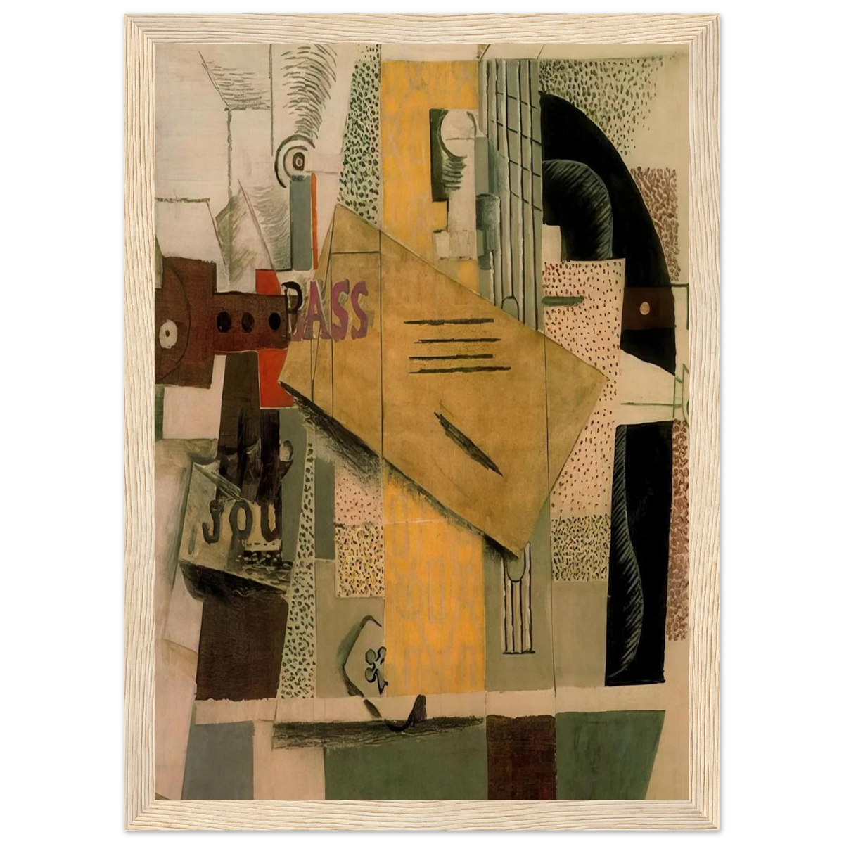 Clarinet, bottle of bass, newspaper, ace of clubs - 1913 Framed Poster | Pablo Picasso Framed Prints Wall Art | Pablo Picasso Shop