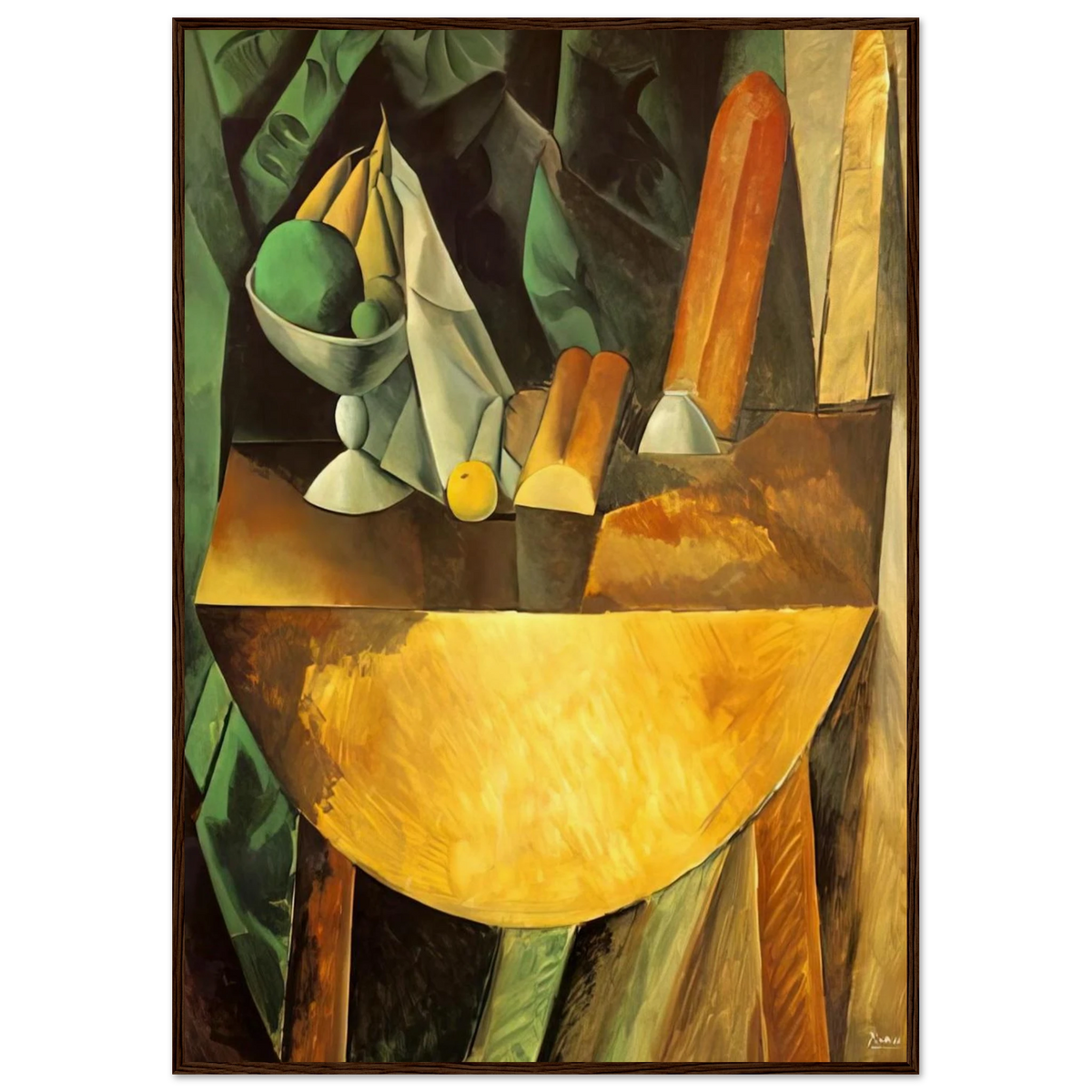 Bread and dish with fruits on the table Framed Poster | Pablo Picasso Framed Prints Wall Art | Pablo Picasso Shop