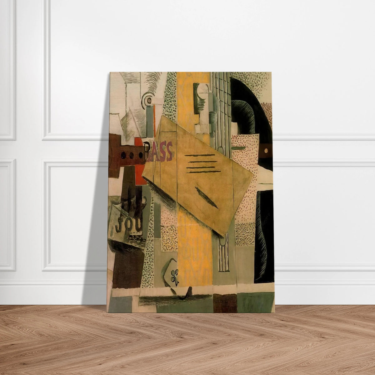 Clarinet, bottle of bass, newspaper, ace of clubs - 1913 Canvas | Pablo Picasso Canvas | Pablo Picasso Shop