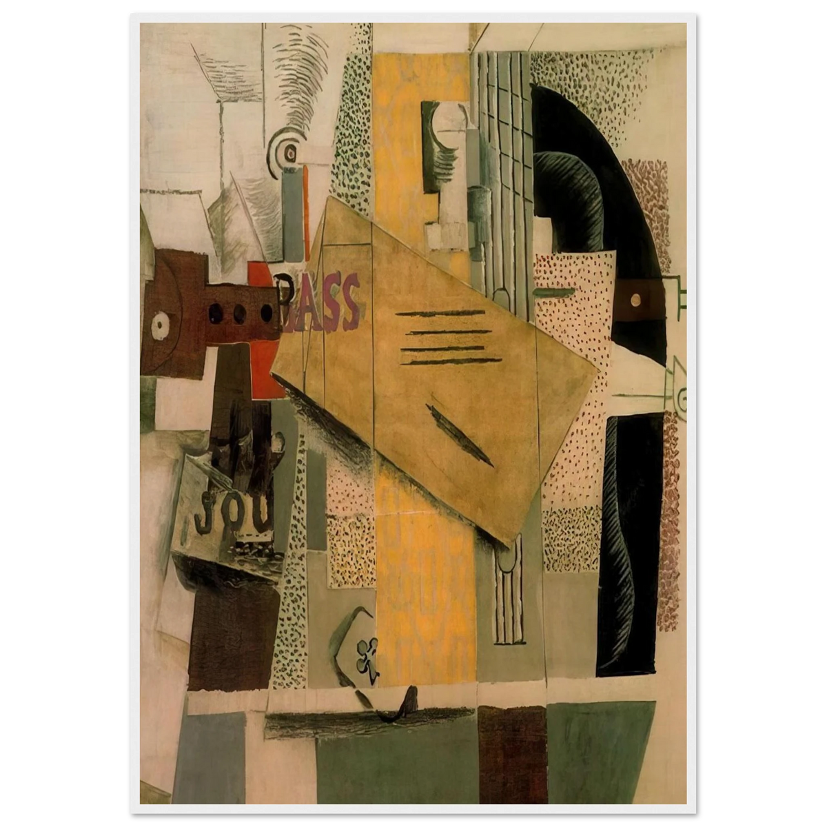 Clarinet, bottle of bass, newspaper, ace of clubs - 1913 Framed Poster | Pablo Picasso Framed Prints Wall Art | Pablo Picasso Shop