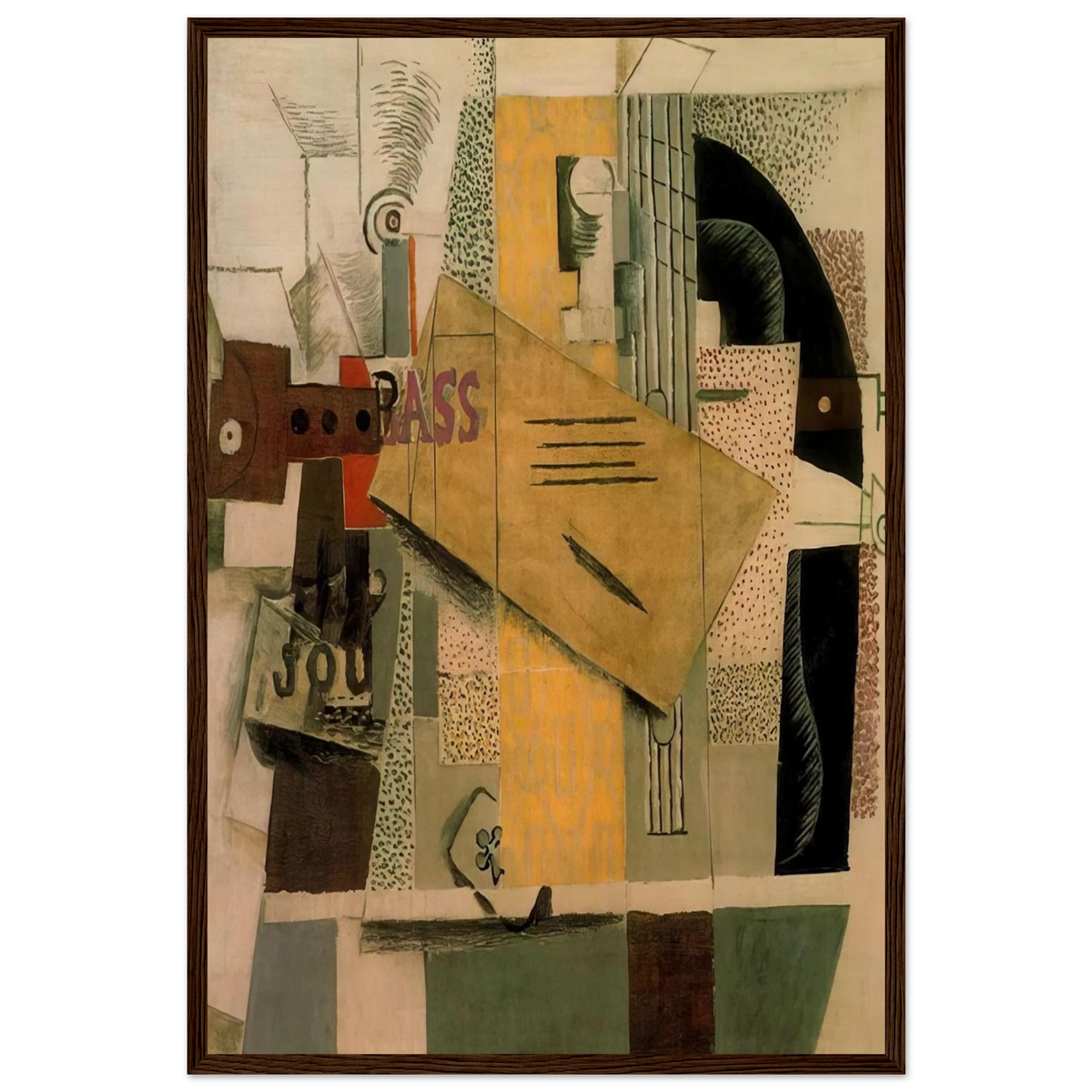Clarinet, bottle of bass, newspaper, ace of clubs - 1913 Framed Poster | Pablo Picasso Framed Prints Wall Art | Pablo Picasso Shop