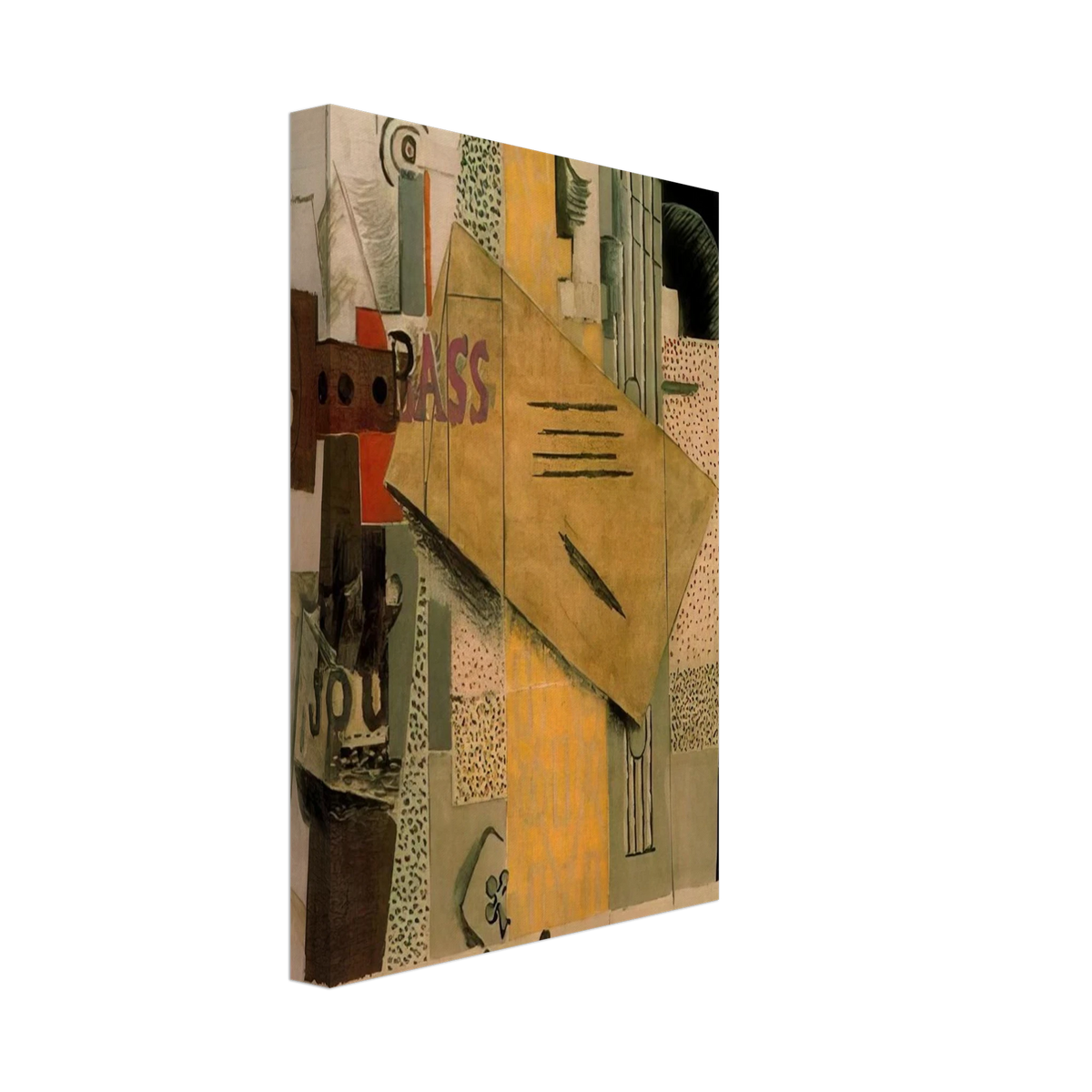 Clarinet, bottle of bass, newspaper, ace of clubs - 1913 Canvas | Pablo Picasso Canvas | Pablo Picasso Shop