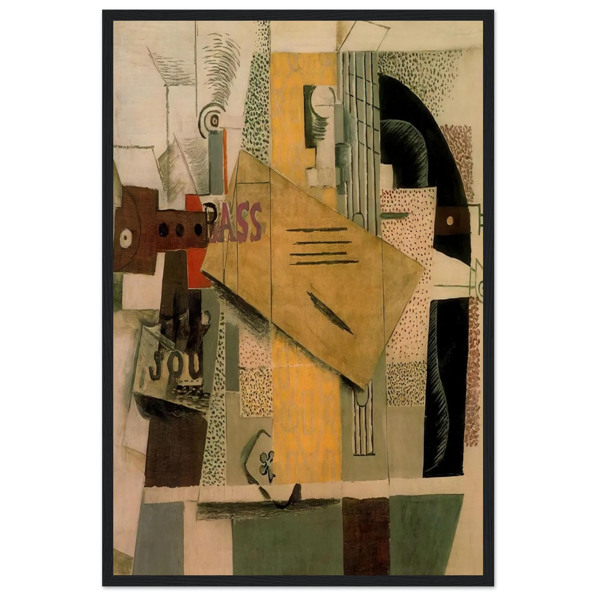 Clarinet, bottle of bass, newspaper, ace of clubs - 1913 Framed Poster | Pablo Picasso Framed Prints Wall Art | Pablo Picasso Shop