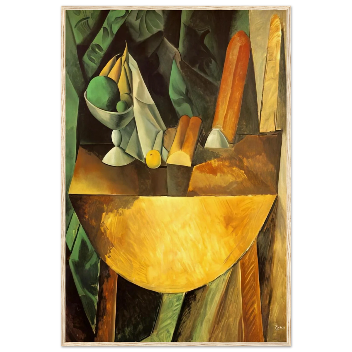 Bread and dish with fruits on the table Framed Poster | Pablo Picasso Framed Prints Wall Art | Pablo Picasso Shop