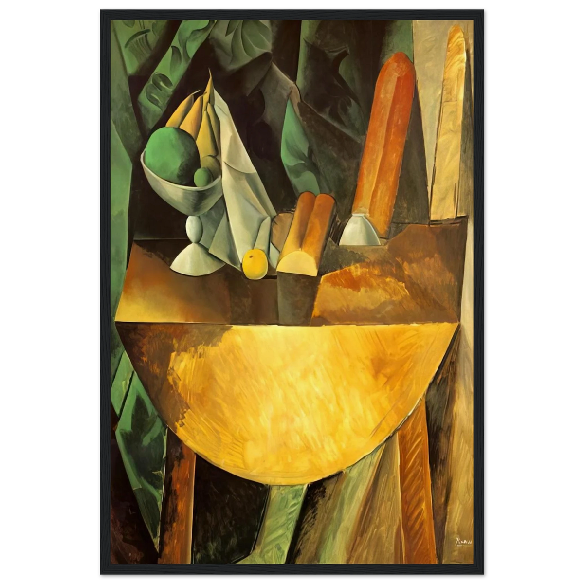 Bread and dish with fruits on the table Framed Poster | Pablo Picasso Framed Prints Wall Art | Pablo Picasso Shop