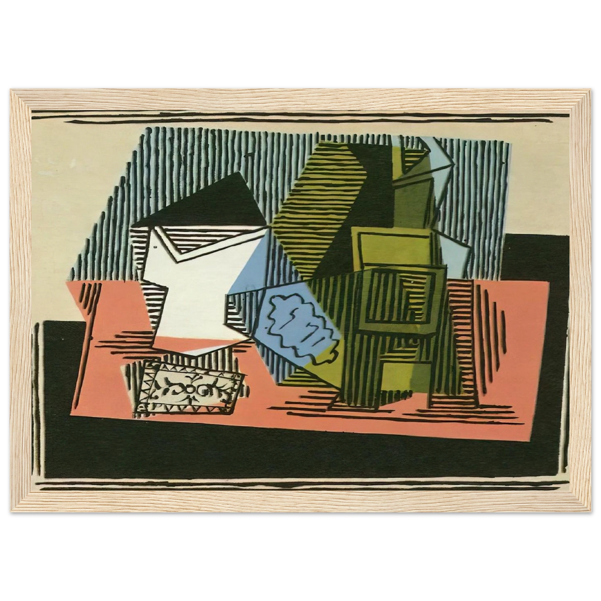 Glass, bottle, packet of tobacco Framed Poster | Pablo Picasso Framed Prints Wall Art | Pablo Picasso Shop