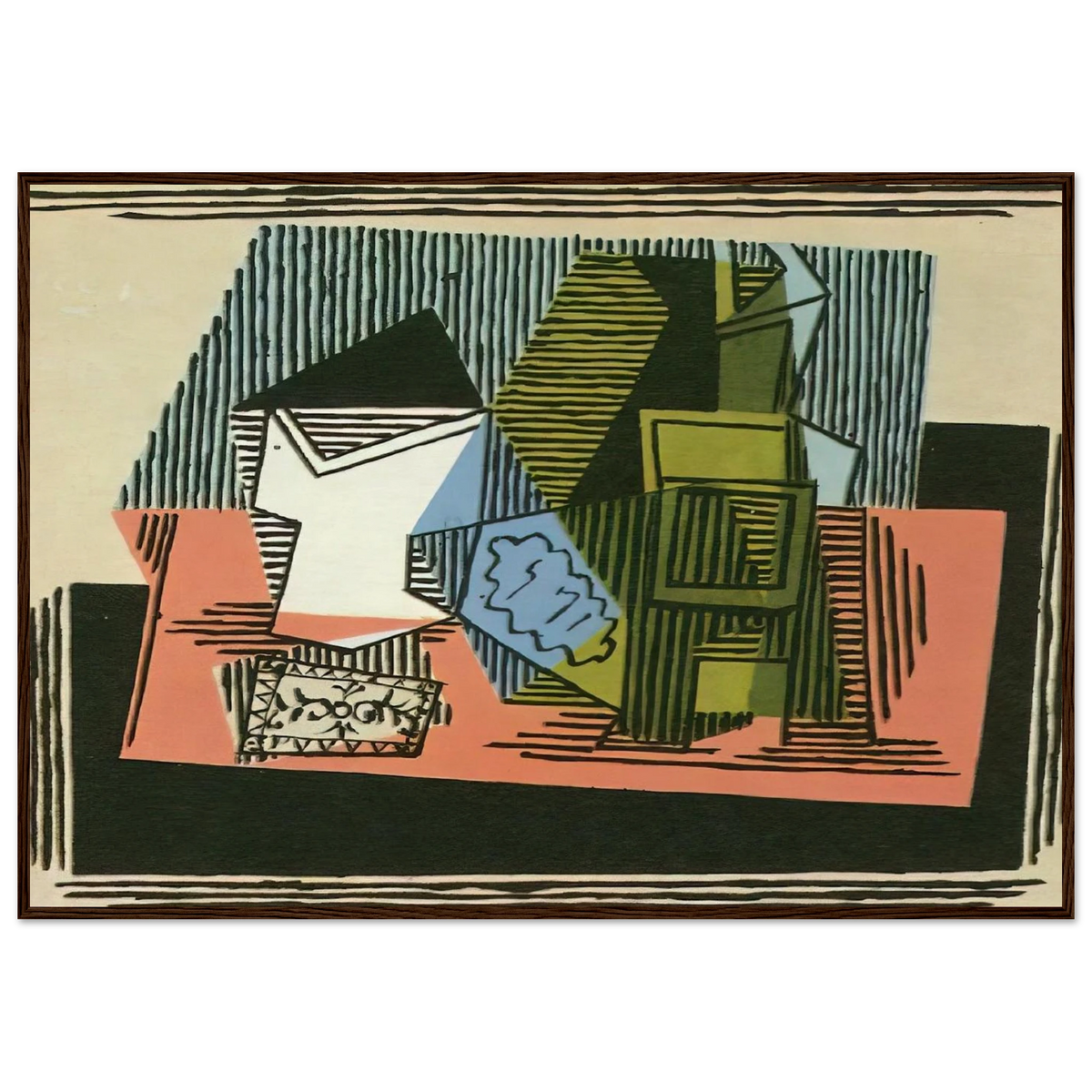 Glass, bottle, packet of tobacco Framed Poster | Pablo Picasso Framed Prints Wall Art | Pablo Picasso Shop