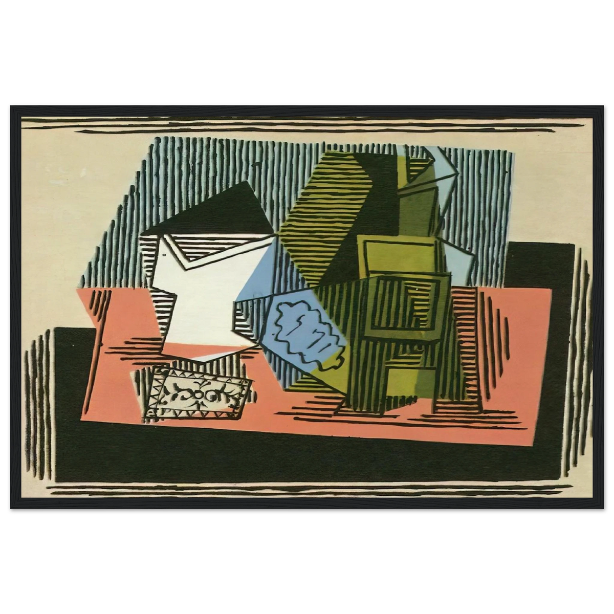 Glass, bottle, packet of tobacco Framed Poster | Pablo Picasso Framed Prints Wall Art | Pablo Picasso Shop