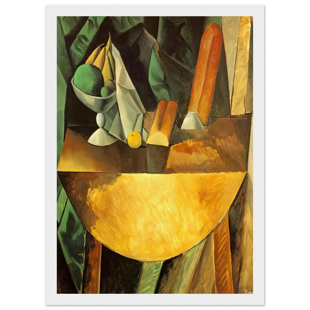 Bread and dish with fruits on the table Framed Poster | Pablo Picasso Framed Prints Wall Art | Pablo Picasso Shop