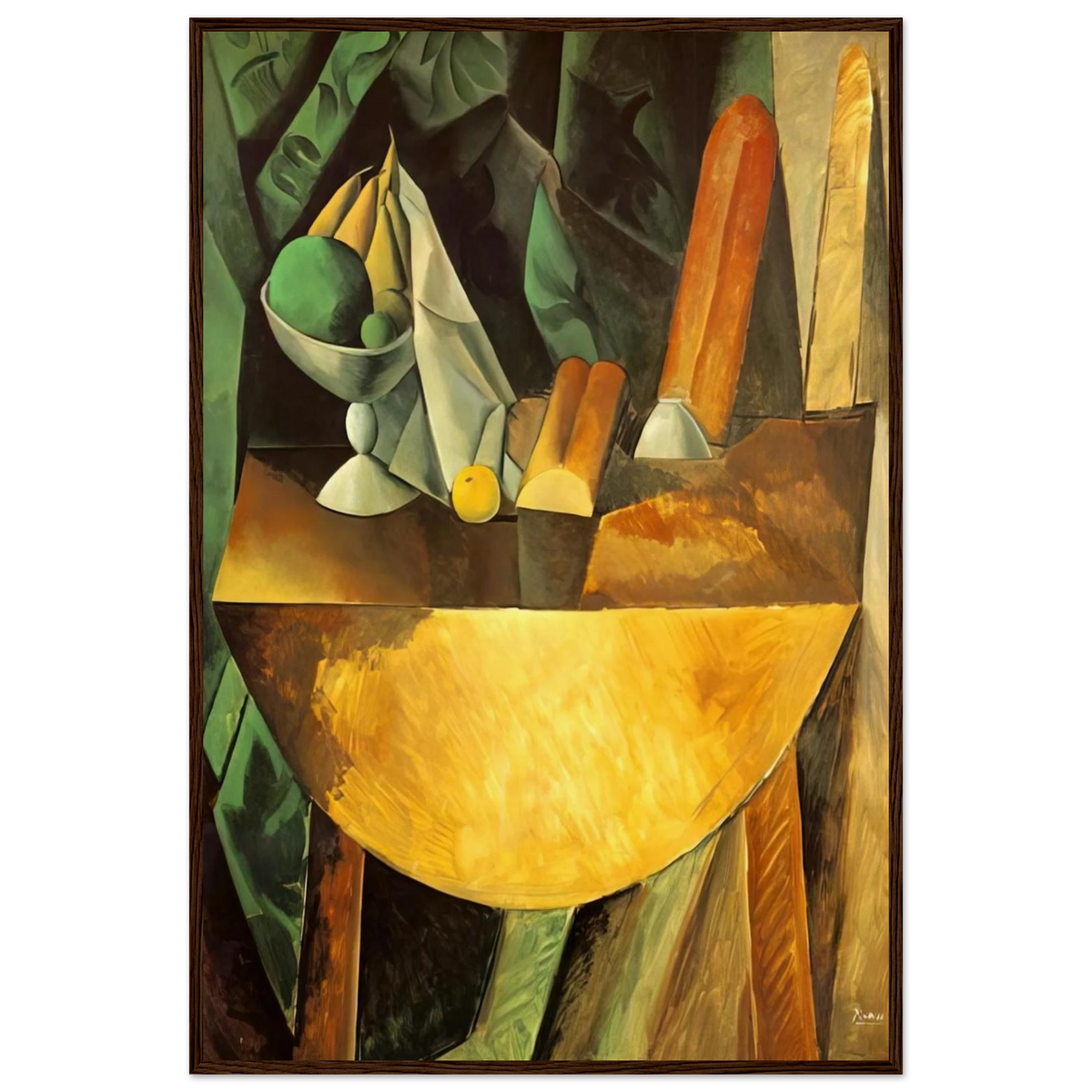 Bread and dish with fruits on the table Framed Poster | Pablo Picasso Framed Prints Wall Art | Pablo Picasso Shop