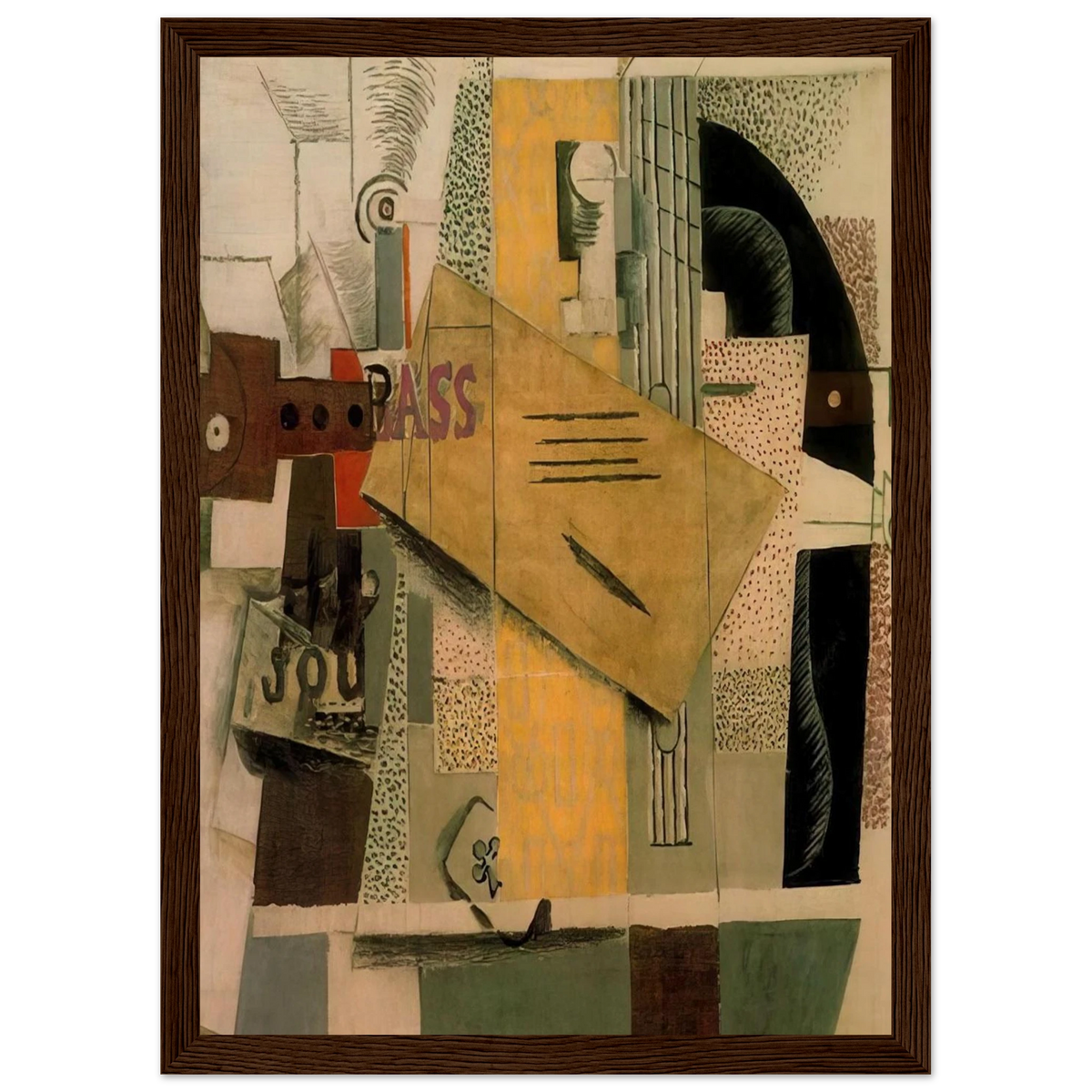 Clarinet, bottle of bass, newspaper, ace of clubs - 1913 Framed Poster | Pablo Picasso Framed Prints Wall Art | Pablo Picasso Shop