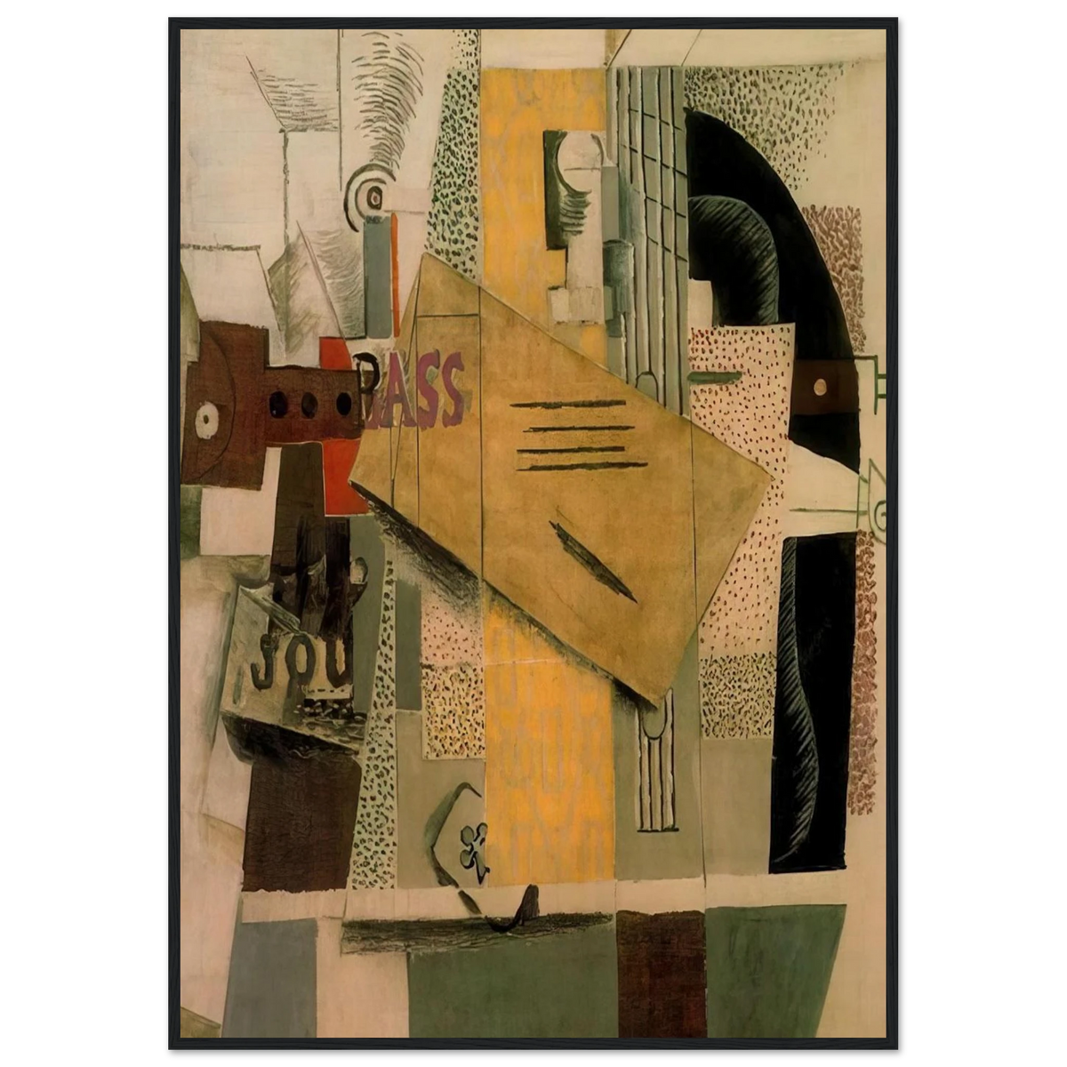 Clarinet, bottle of bass, newspaper, ace of clubs - 1913 Framed Poster | Pablo Picasso Framed Prints Wall Art | Pablo Picasso Shop