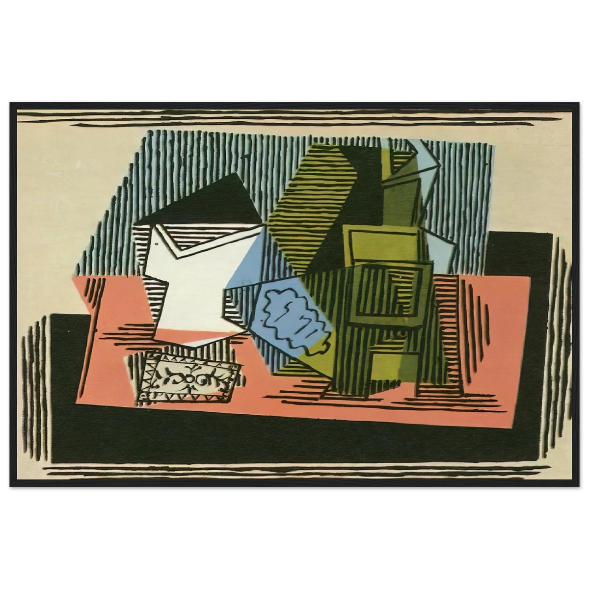 Glass, bottle, packet of tobacco Framed Poster | Pablo Picasso Framed Prints Wall Art | Pablo Picasso Shop