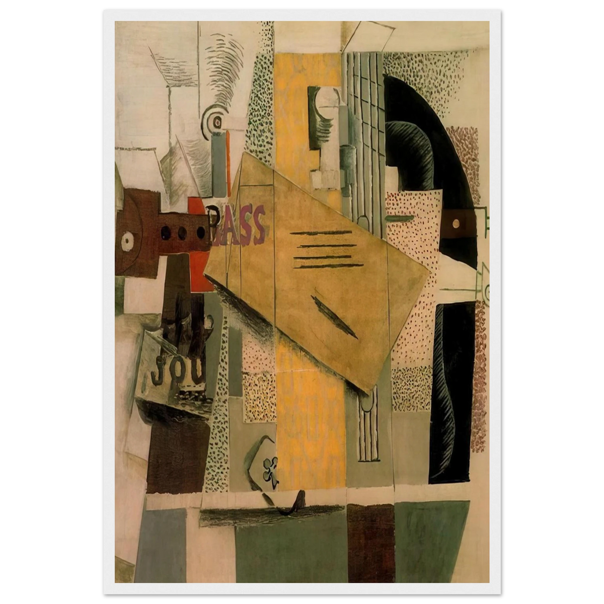 Clarinet, bottle of bass, newspaper, ace of clubs - 1913 Framed Poster | Pablo Picasso Framed Prints Wall Art | Pablo Picasso Shop
