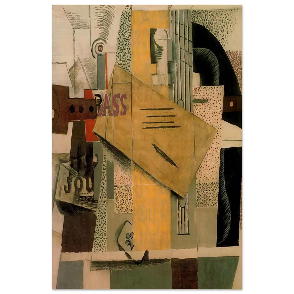 Clarinet, bottle of bass, newspaper, ace of clubs - 1913 Poster | Pablo Picasso Poster | Pablo Picasso Shop
