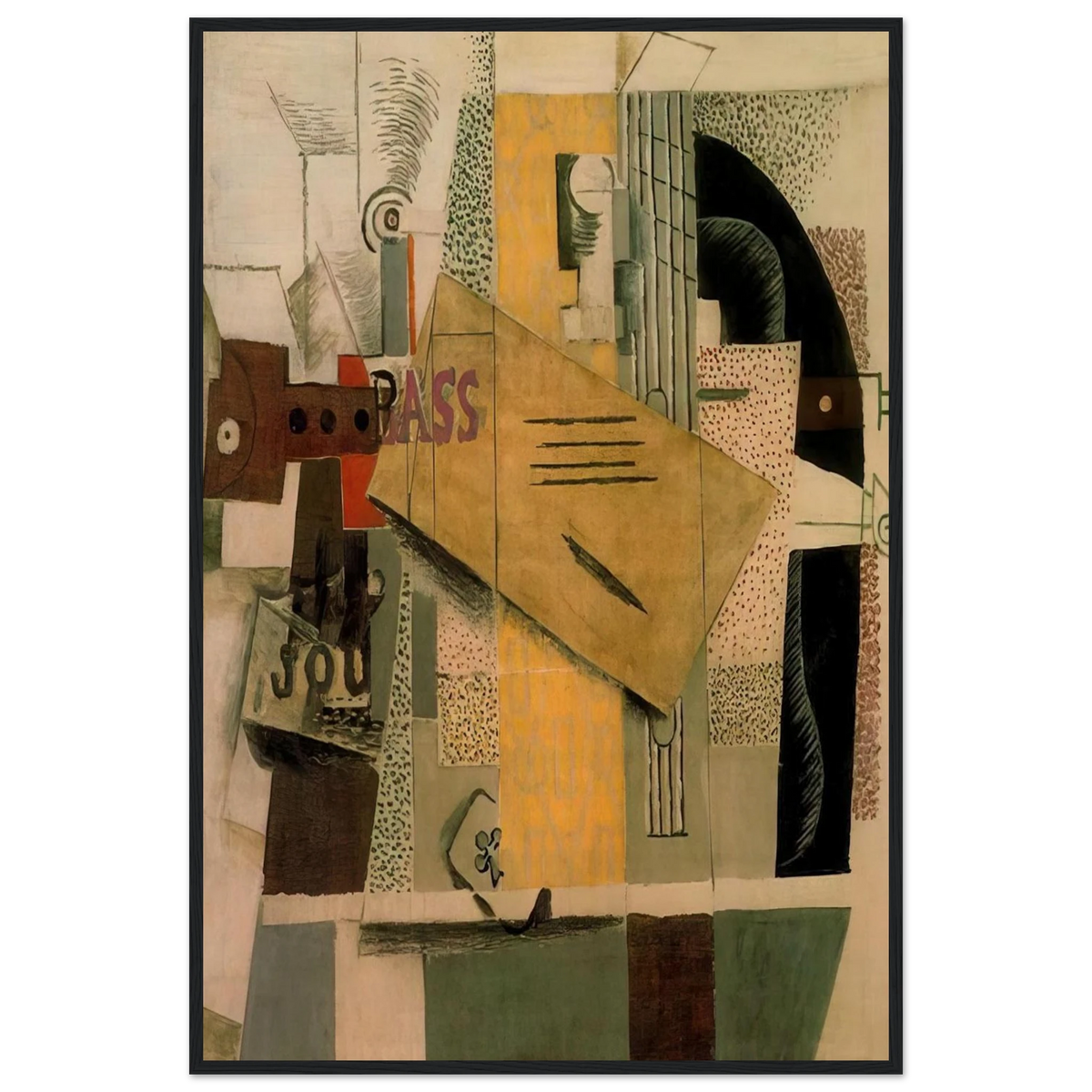 Clarinet, bottle of bass, newspaper, ace of clubs - 1913 Framed Poster | Pablo Picasso Framed Prints Wall Art | Pablo Picasso Shop