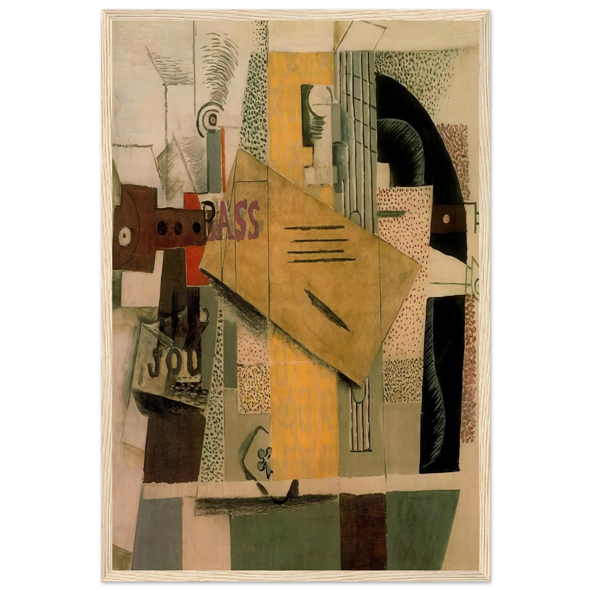 Clarinet, bottle of bass, newspaper, ace of clubs - 1913 Framed Poster | Pablo Picasso Framed Prints Wall Art | Pablo Picasso Shop
