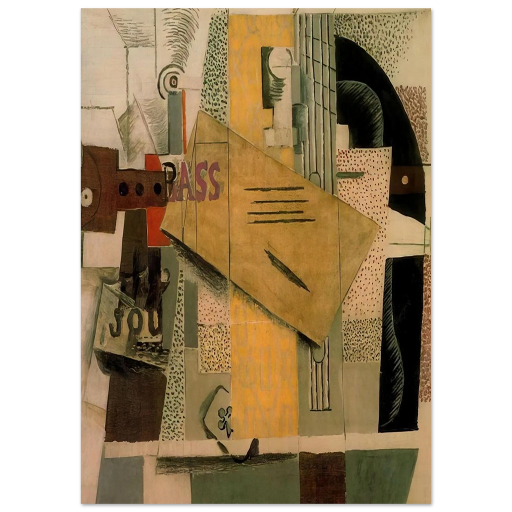 Clarinet, bottle of bass, newspaper, ace of clubs - 1913 Poster | Pablo Picasso Poster | Pablo Picasso Shop