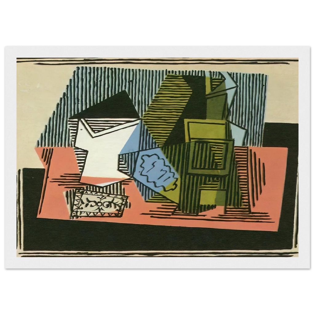 Glass, bottle, packet of tobacco Framed Poster | Pablo Picasso Framed Prints Wall Art | Pablo Picasso Shop