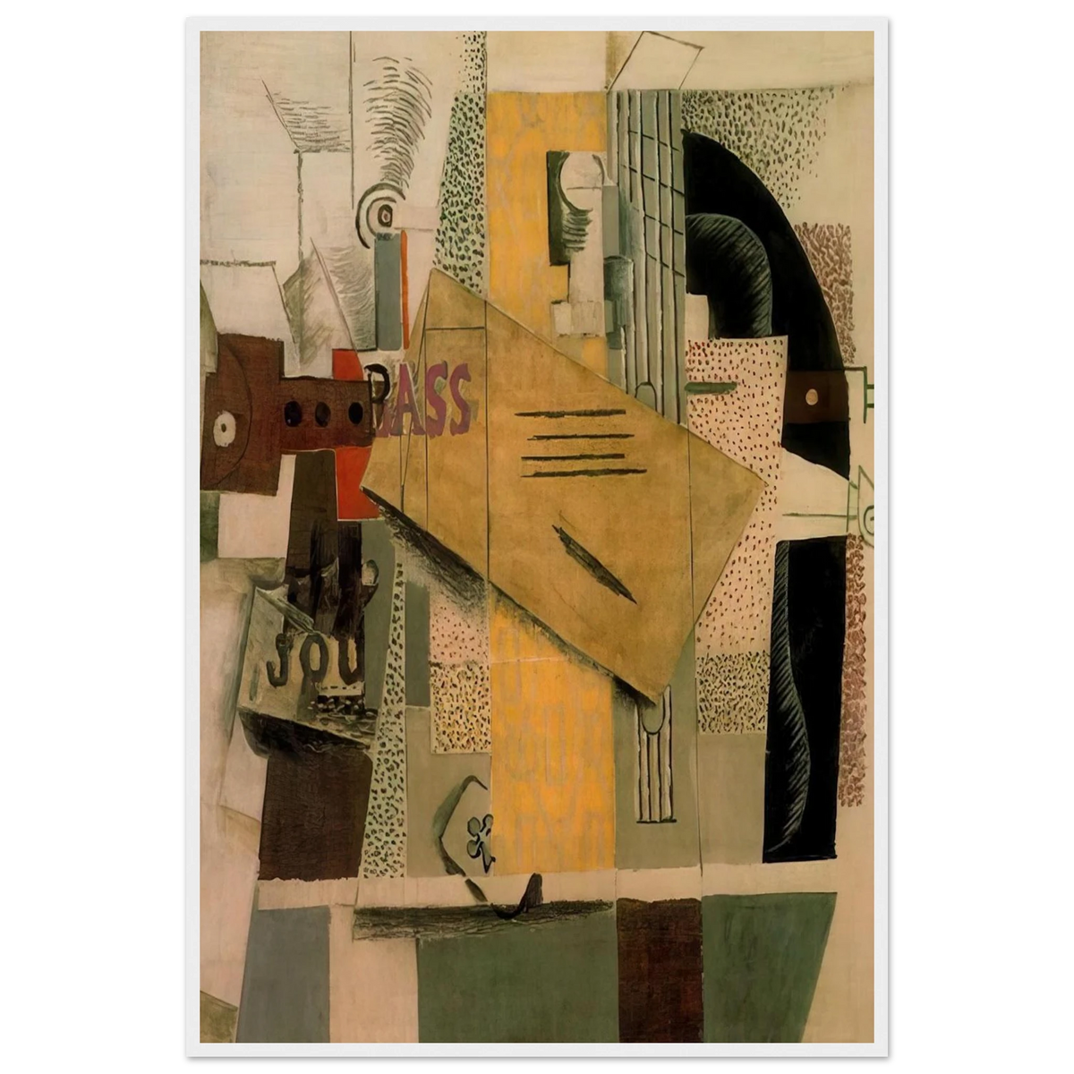 Clarinet, bottle of bass, newspaper, ace of clubs - 1913 Framed Poster | Pablo Picasso Framed Prints Wall Art | Pablo Picasso Shop
