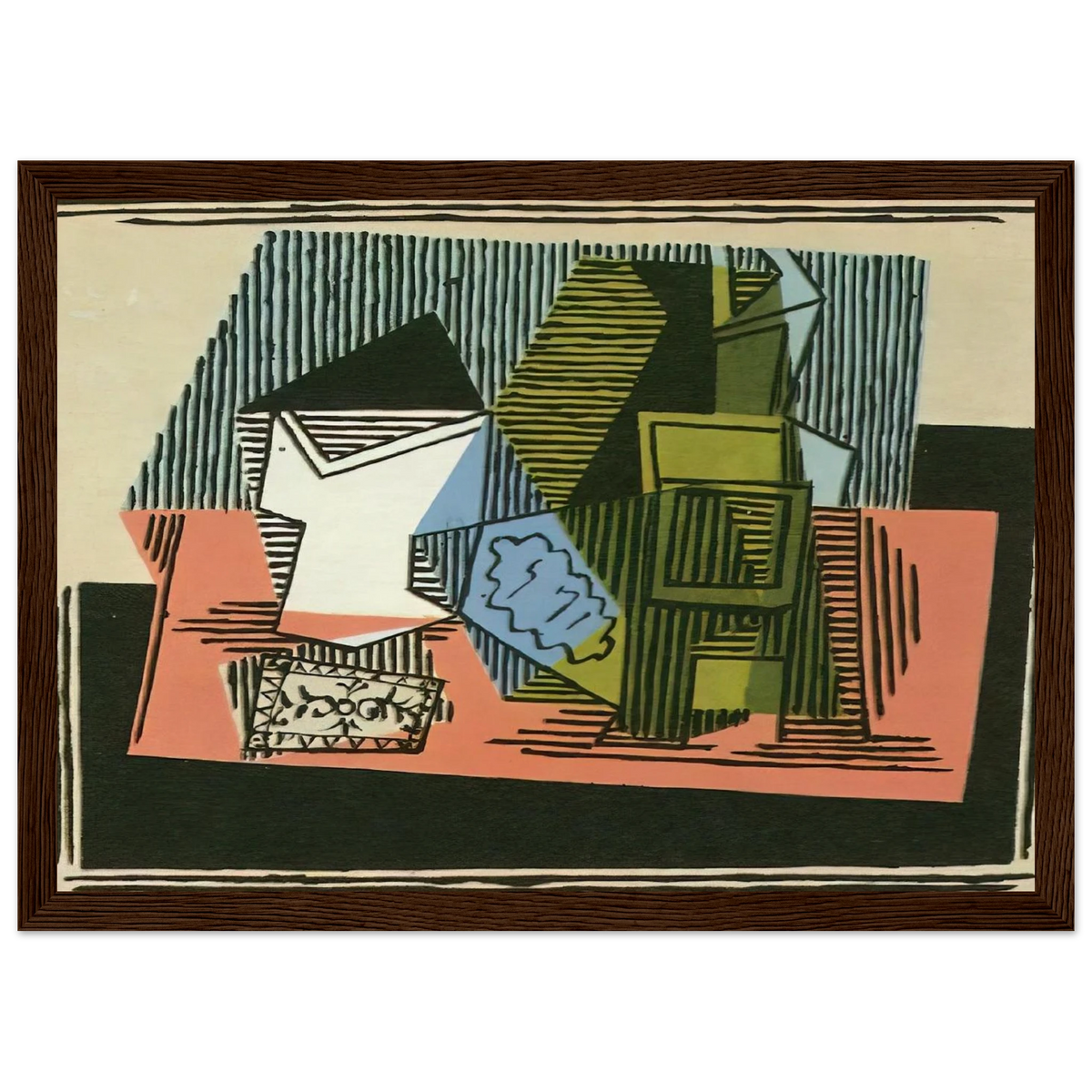 Glass, bottle, packet of tobacco Framed Poster | Pablo Picasso Framed Prints Wall Art | Pablo Picasso Shop