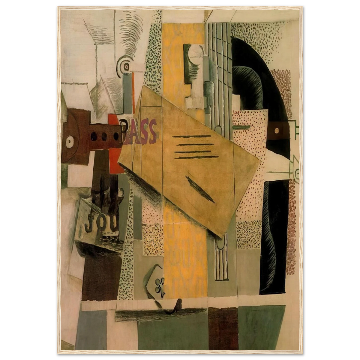 Clarinet, bottle of bass, newspaper, ace of clubs - 1913 Framed Poster | Pablo Picasso Framed Prints Wall Art | Pablo Picasso Shop