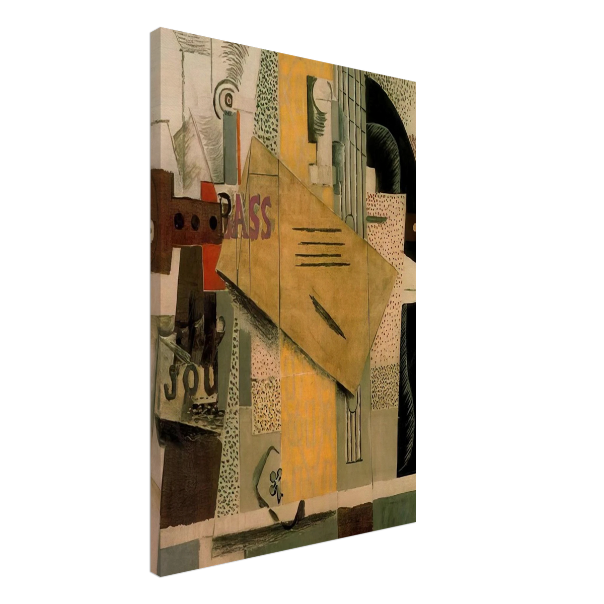 Clarinet, bottle of bass, newspaper, ace of clubs - 1913 Canvas | Pablo Picasso Canvas | Pablo Picasso Shop