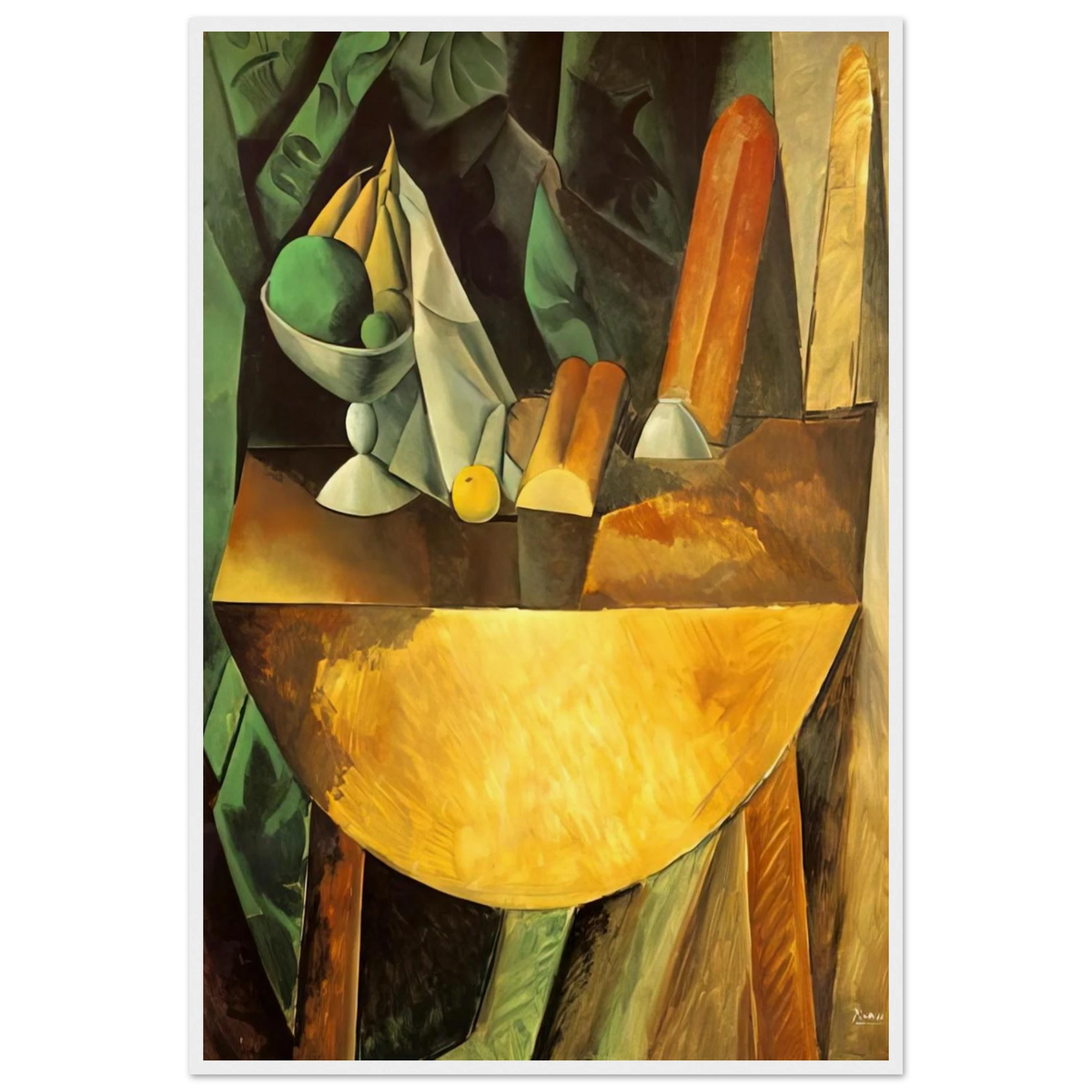 Bread and dish with fruits on the table Framed Poster | Pablo Picasso Framed Prints Wall Art | Pablo Picasso Shop