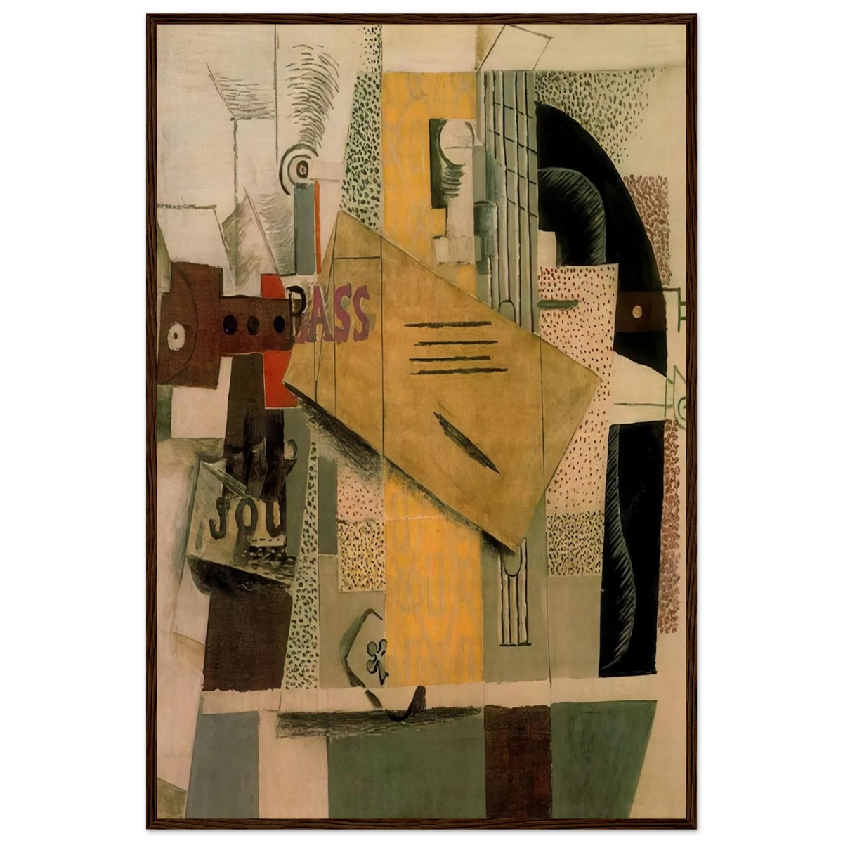 Clarinet, bottle of bass, newspaper, ace of clubs - 1913 Framed Poster | Pablo Picasso Framed Prints Wall Art | Pablo Picasso Shop