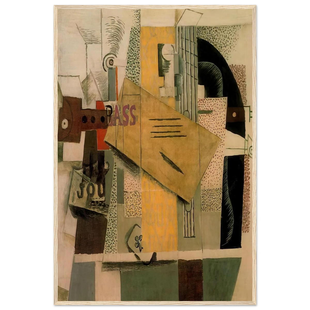 Clarinet, bottle of bass, newspaper, ace of clubs - 1913 Framed Poster | Pablo Picasso Framed Prints Wall Art | Pablo Picasso Shop