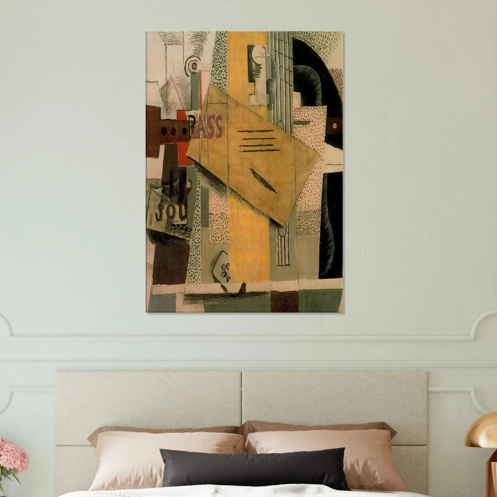 Clarinet, bottle of bass, newspaper, ace of clubs - 1913 Canvas | Pablo Picasso Canvas | Pablo Picasso Shop