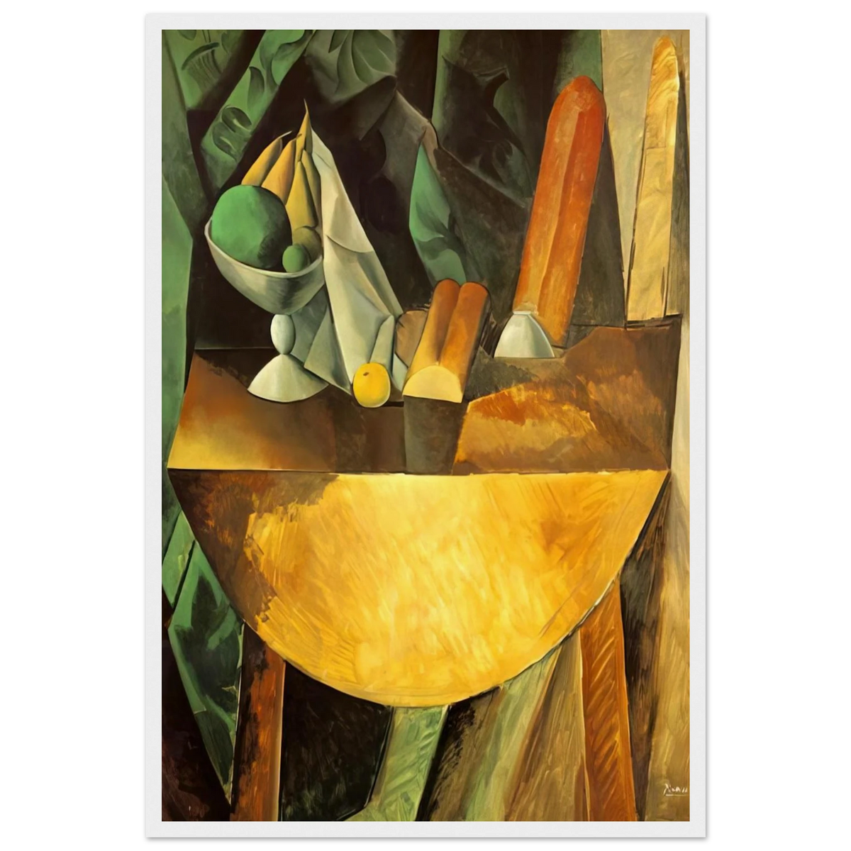 Bread and dish with fruits on the table Framed Poster | Pablo Picasso Framed Prints Wall Art | Pablo Picasso Shop