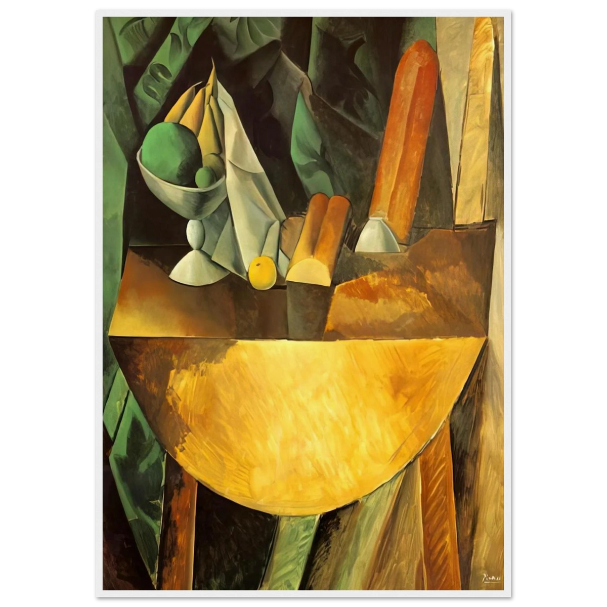 Bread and dish with fruits on the table Framed Poster | Pablo Picasso Framed Prints Wall Art | Pablo Picasso Shop