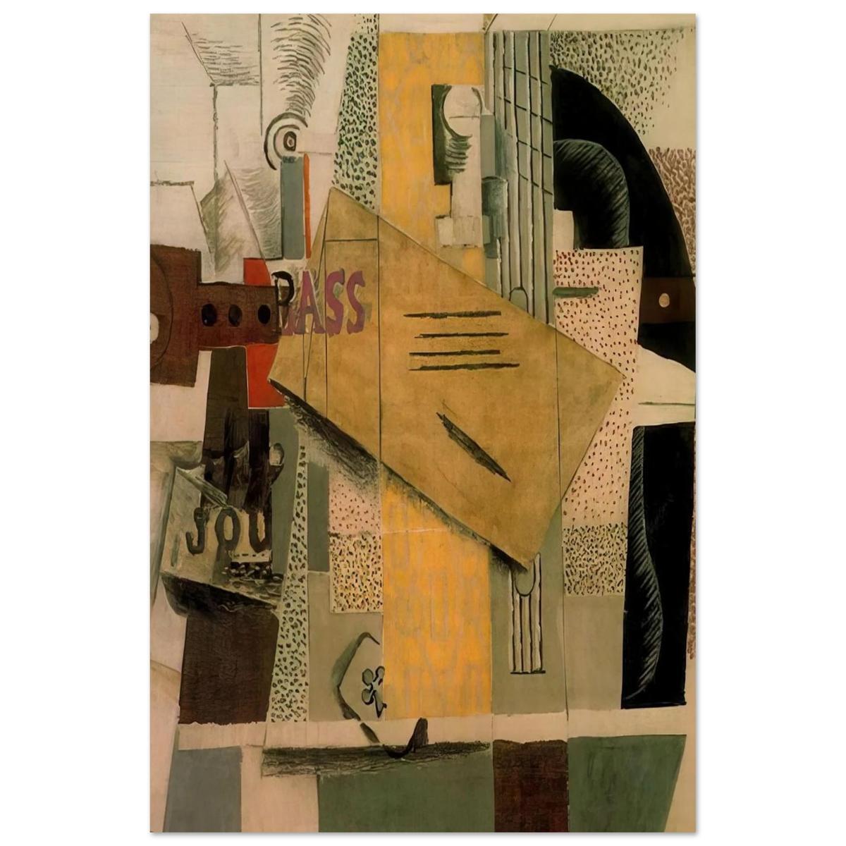 Clarinet, bottle of bass, newspaper, ace of clubs - 1913 Poster | Pablo Picasso Poster | Pablo Picasso Shop