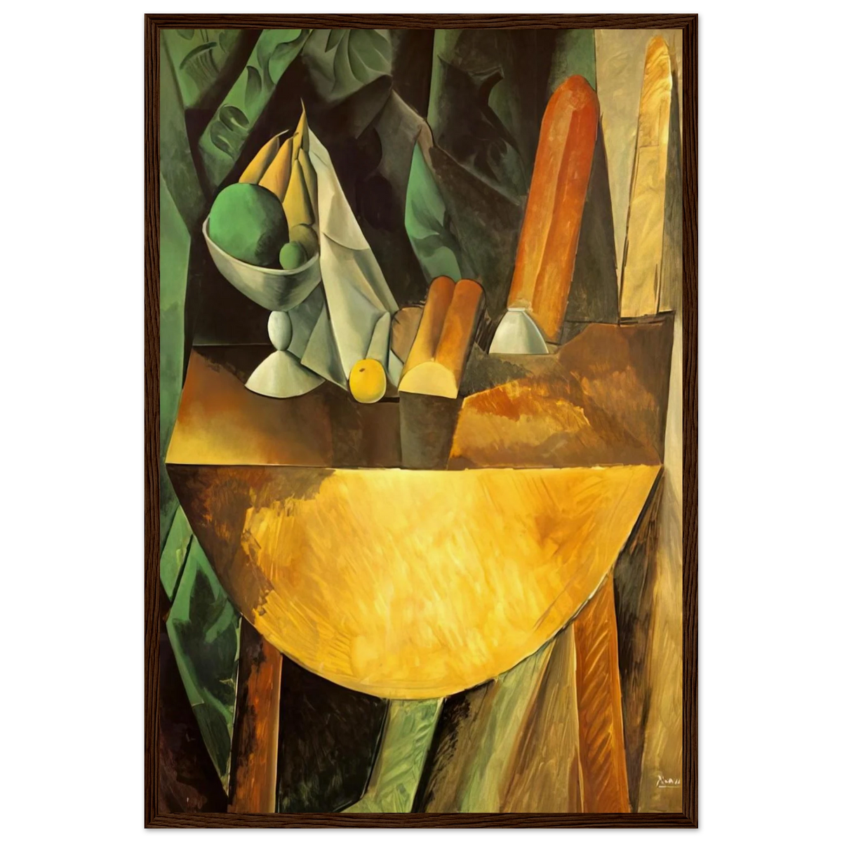 Bread and dish with fruits on the table Framed Poster | Pablo Picasso Framed Prints Wall Art | Pablo Picasso Shop